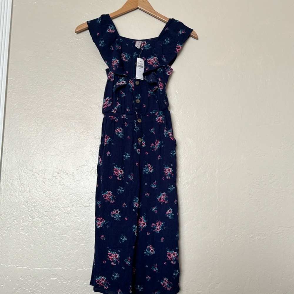 Justice NWT Girls size 7 Blue Floral Jumpsuit